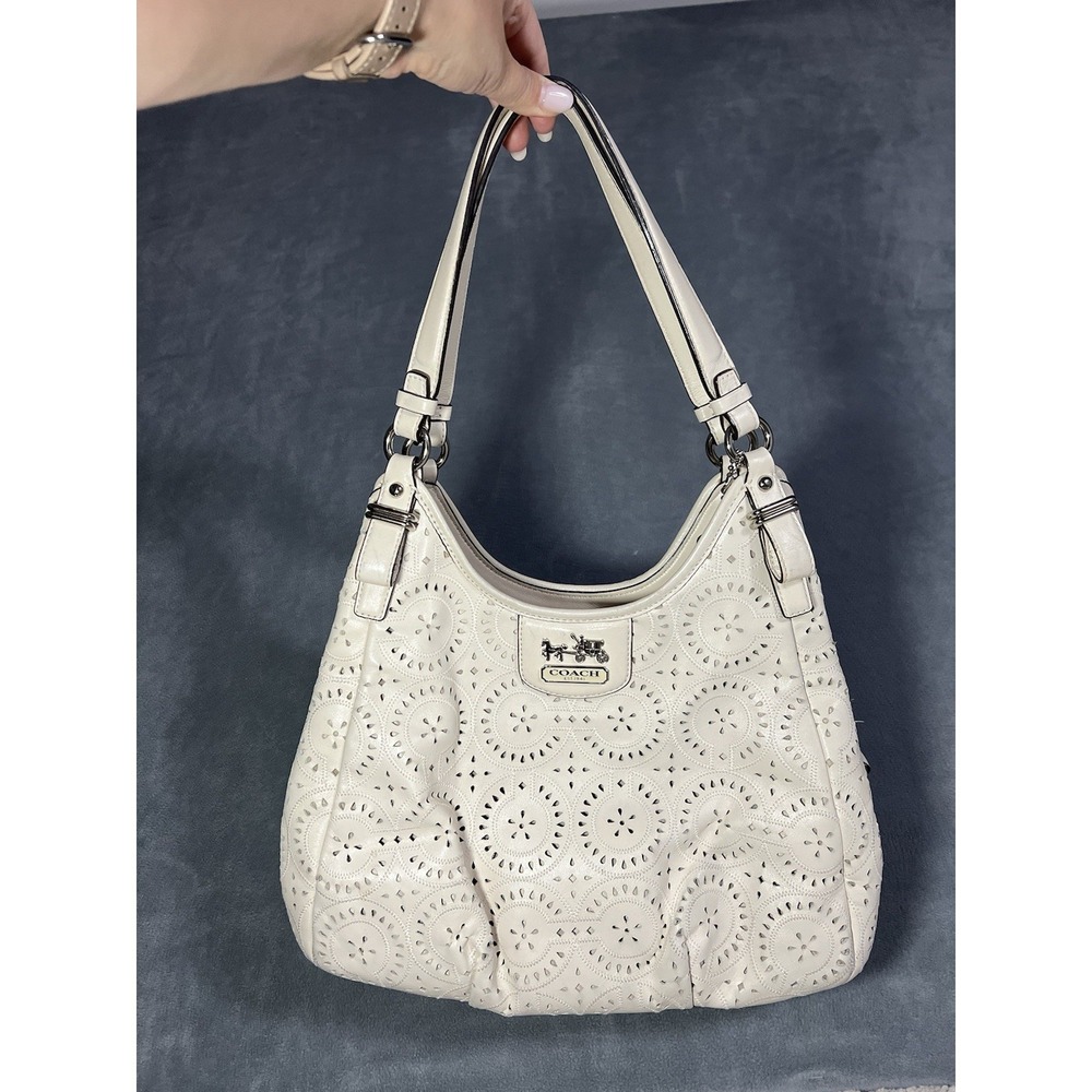 Coach Restored Madison Maggie Shoulder Bag Cream Ivory Leather Purse - Picture 2 of 9